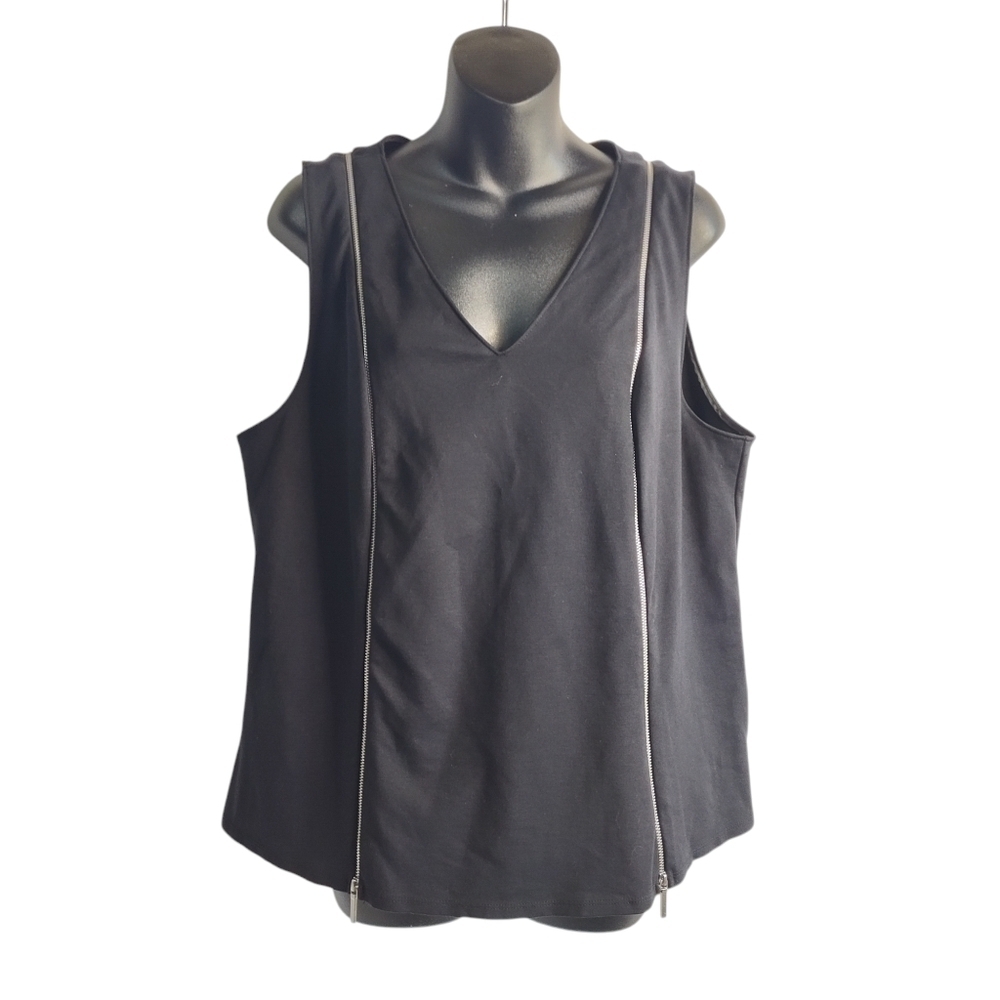 Lane Bryant Zipper Top  Women's Black Stretch Tank Sleeveless Blouse Sz 14/16